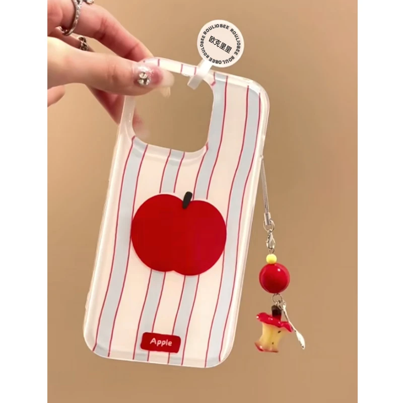 BANCAins条纹红苹果挂坠适用苹果16/15手机壳华为P70vivo小米oppo