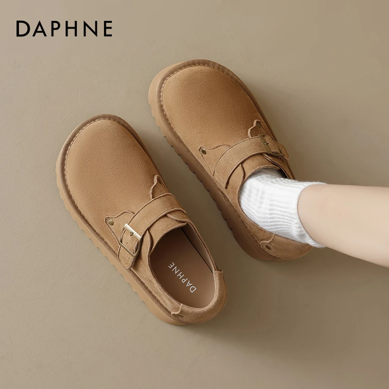 达芙妮单鞋女2025春季新款厚底增高小个子全包真皮百搭乐福单鞋