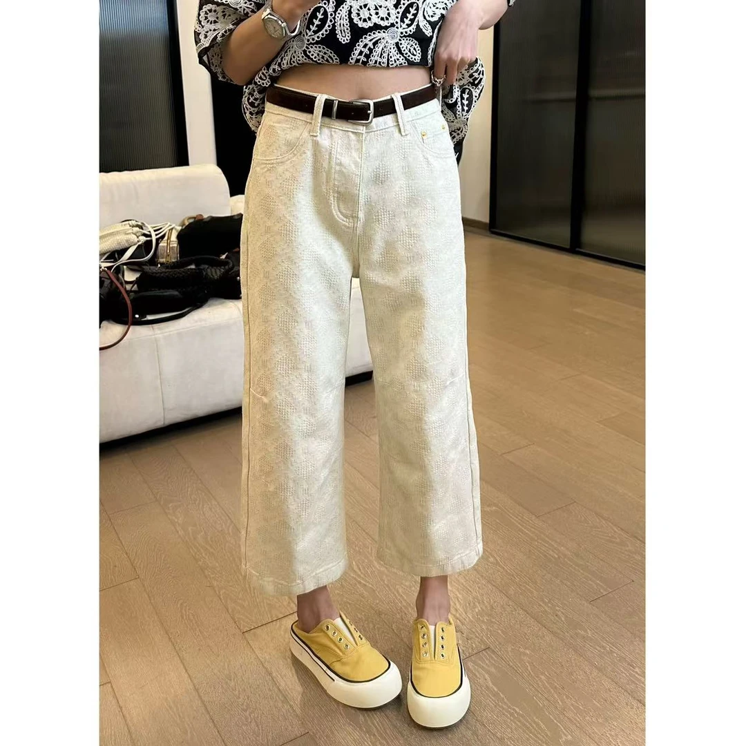 小静静一会【金线菱格牛仔裤】夏季薄款高腰设计感休闲裤 2503C1488