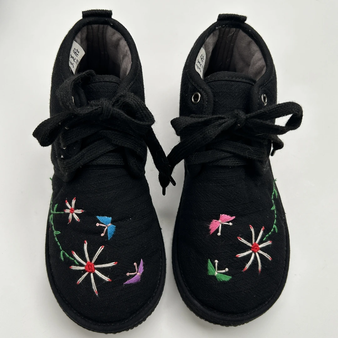 JQ 冬季原创手工定制棉花鞋过冬手工绣花中高帮棉靴平底妈妈鞋