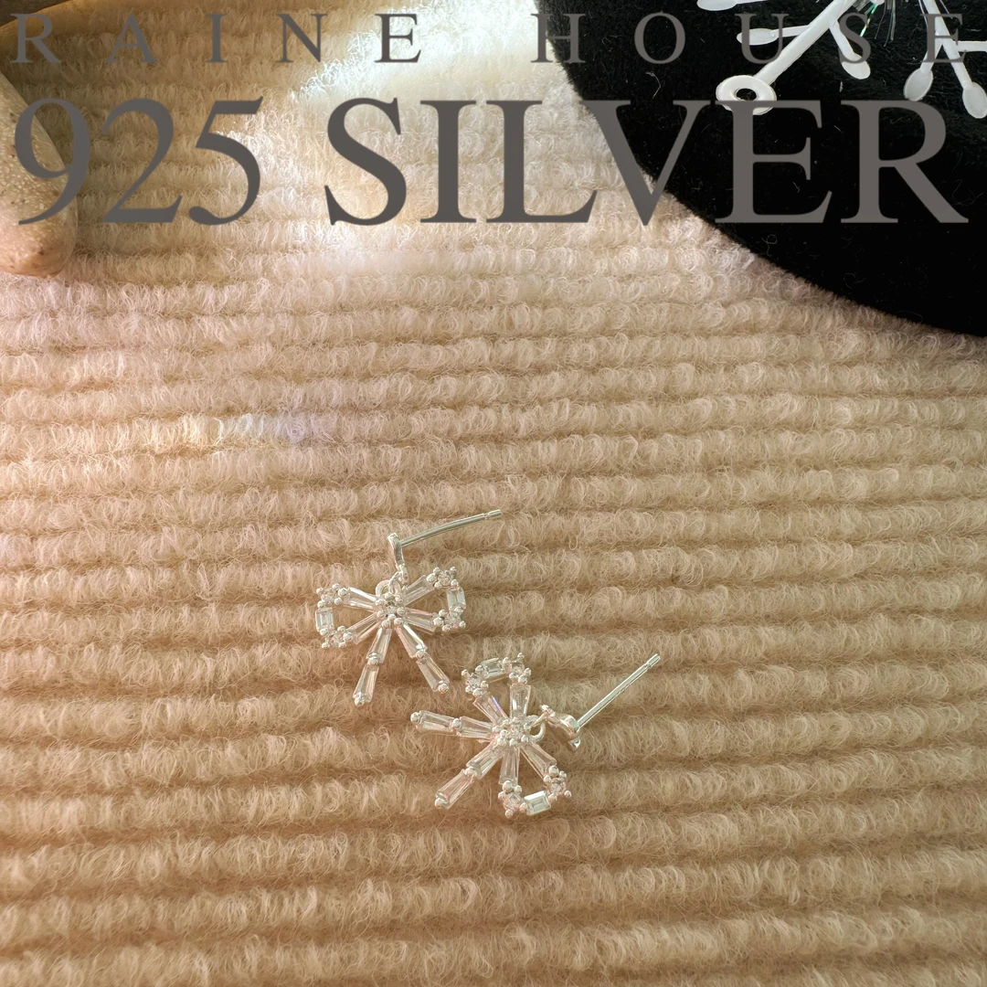 925银耳饰 【雪花蝴蝶结】S925银韩版精致款满钻蝴蝶结耳钉