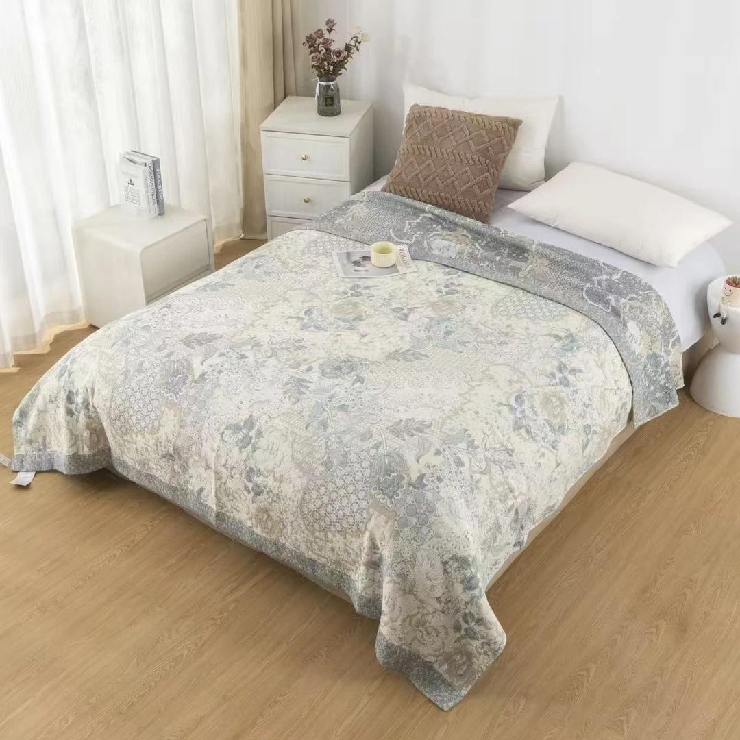 【床盖-云栖麻韵-蓝】200*230亲肤柔软透气舒适雨露麻床盖盖毯