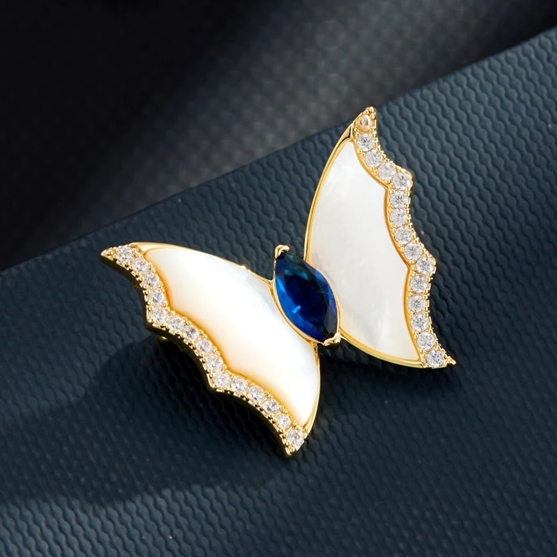 铜合金合成锆石胸针 【米拉推荐】ML16-轻奢贝壳蝴蝶胸针