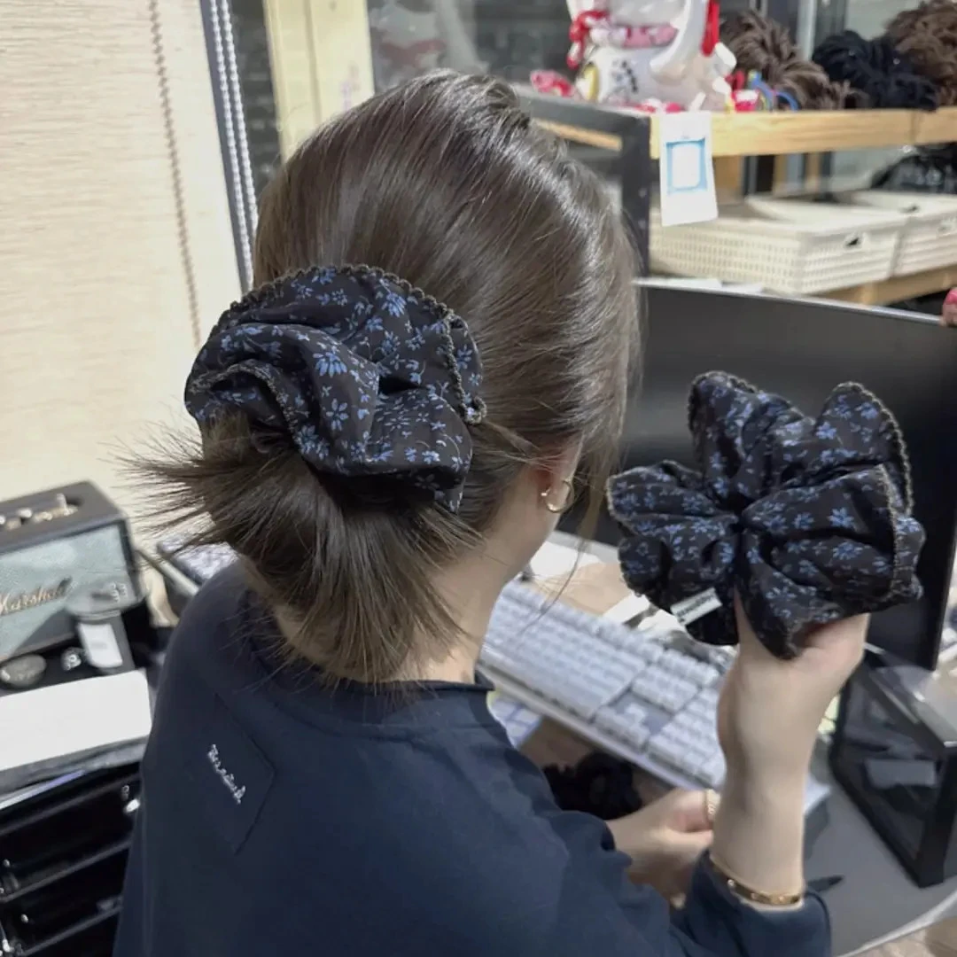 韩国东大门蓝咖碎发大肠发圈复古高级感百搭发绳扎头发马尾发圈