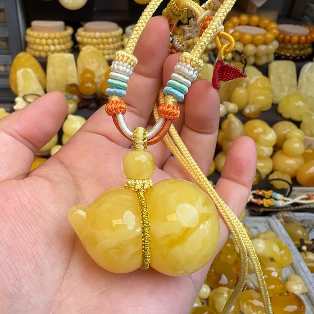 琥珀未镶嵌套链天然蜜蜡葫芦吊坠