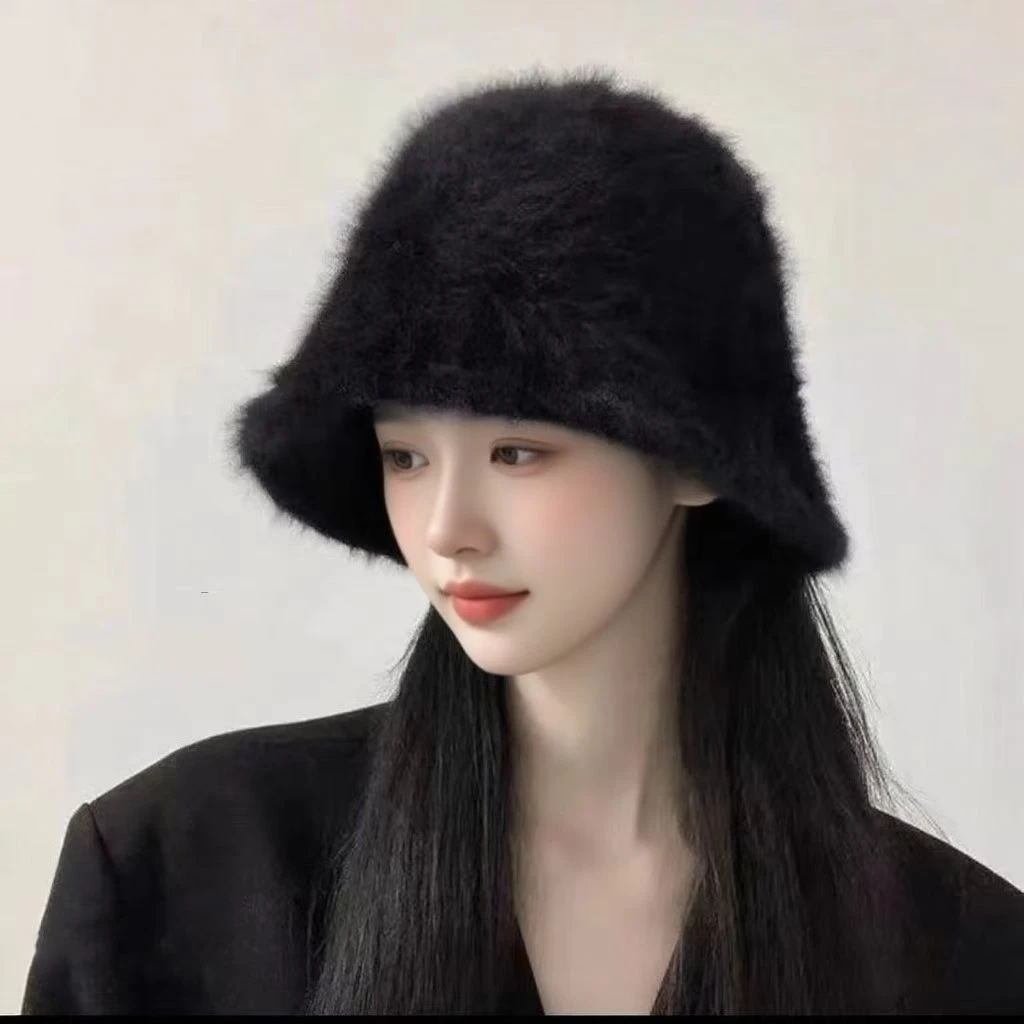 显脸小渔夫帽黑色毛绒加绒加厚时尚百搭秋冬季保暖帽子女日系盆帽