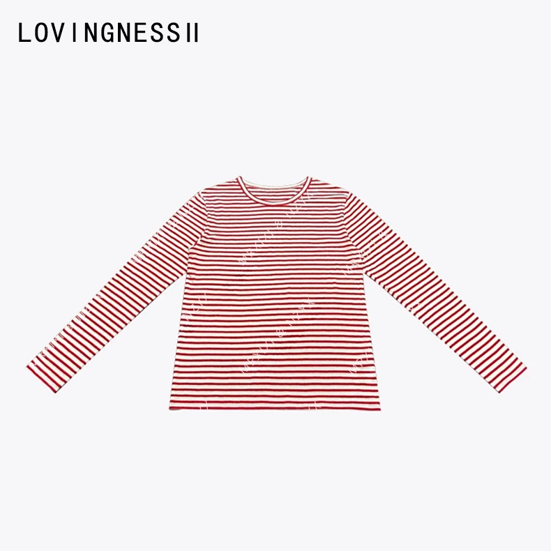 2025夏季新款小众设计经典条纹混纺百搭休闲显瘦圆领长袖T恤女