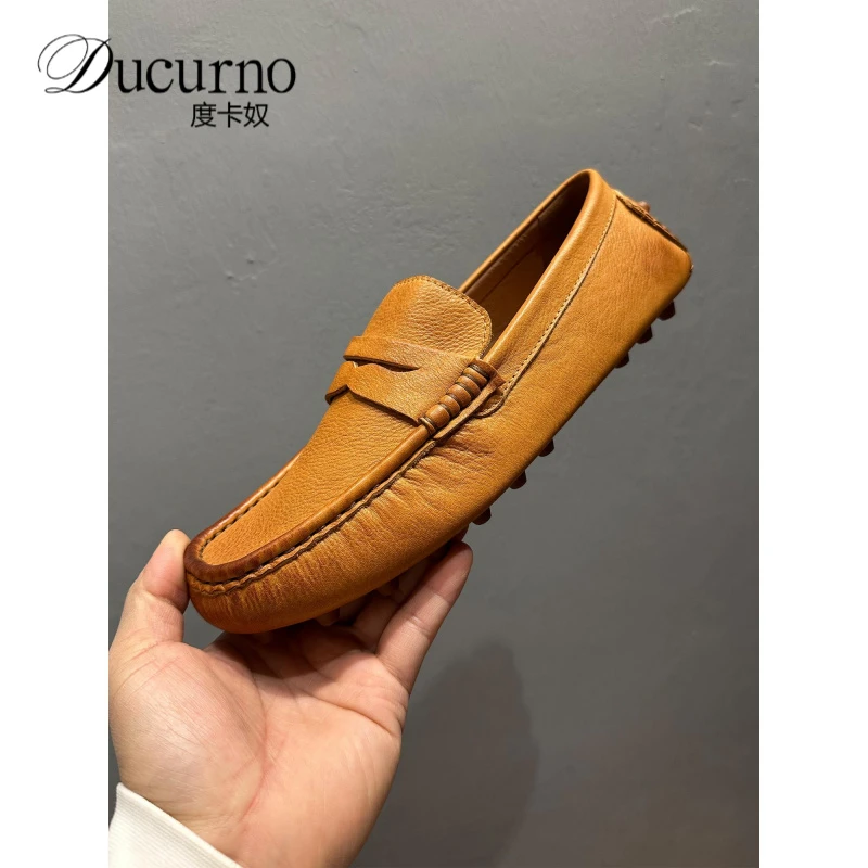 2025真皮豆豆男款高端透气百搭潮流软皮乐福老钱风痞帅鞋子牛皮