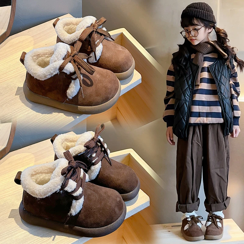 儿童雪地靴2025年冬季新款女童厚底大棉鞋韩版男童防滑短靴-85371