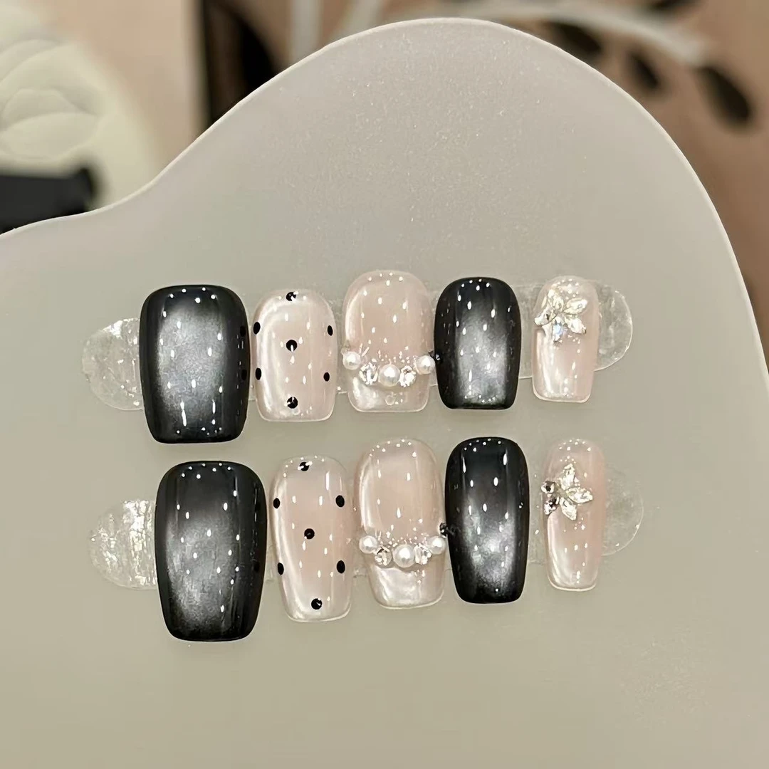 黑珍珠波点-Naier奈儿轻奢高定美甲10片装
