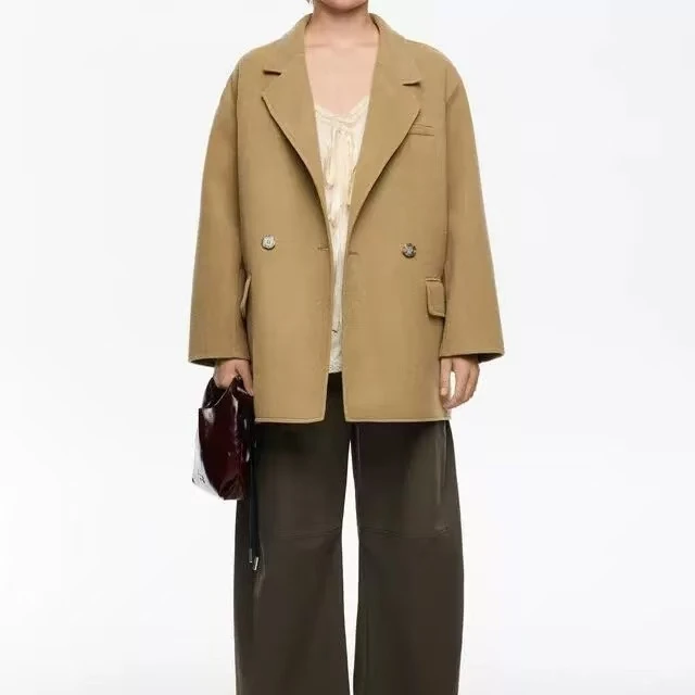 秋冬季双面羊毛赫本双面羊毛大衣女新款宽松显瘦外套156（D8）