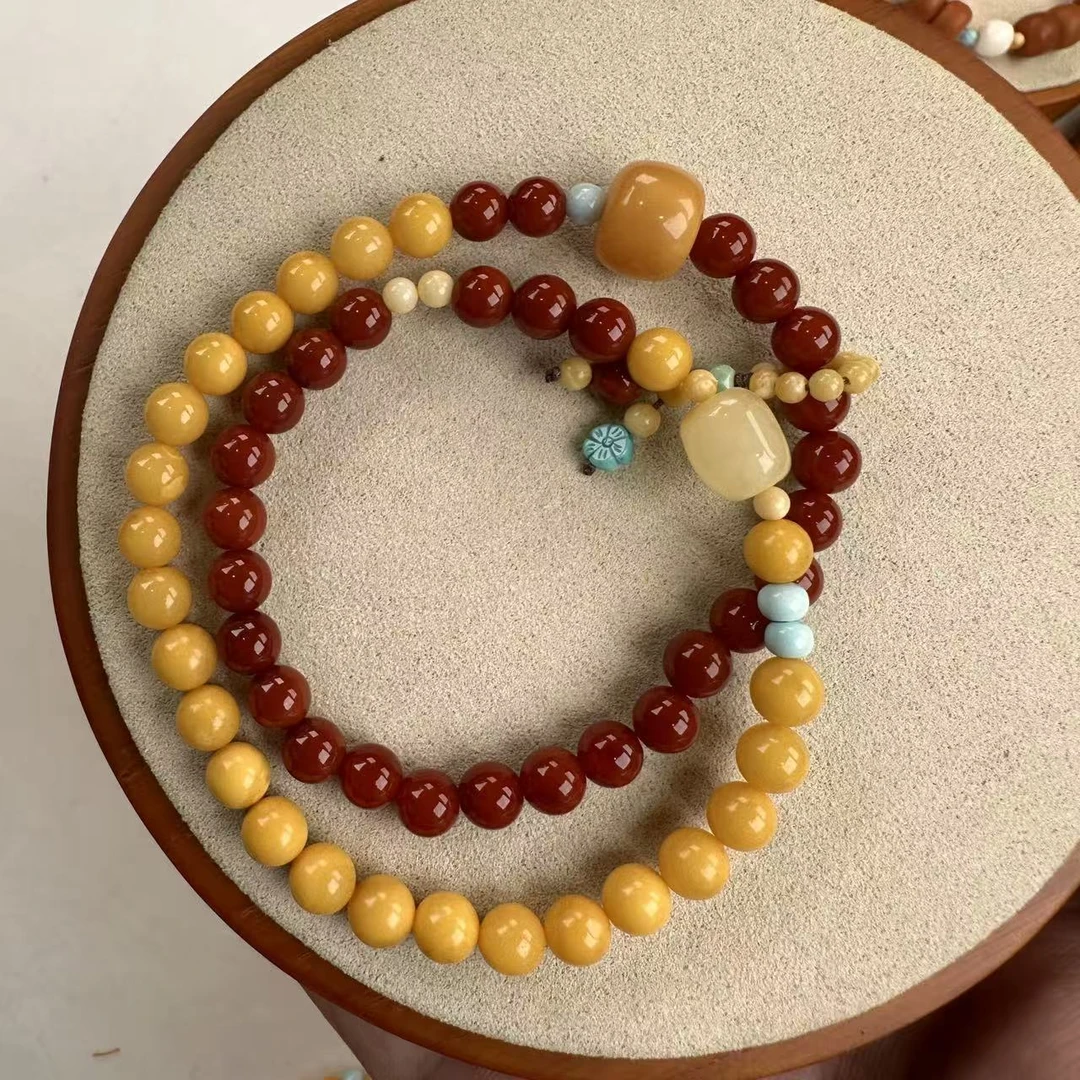 双圈蜜蜡南红手链SN62D