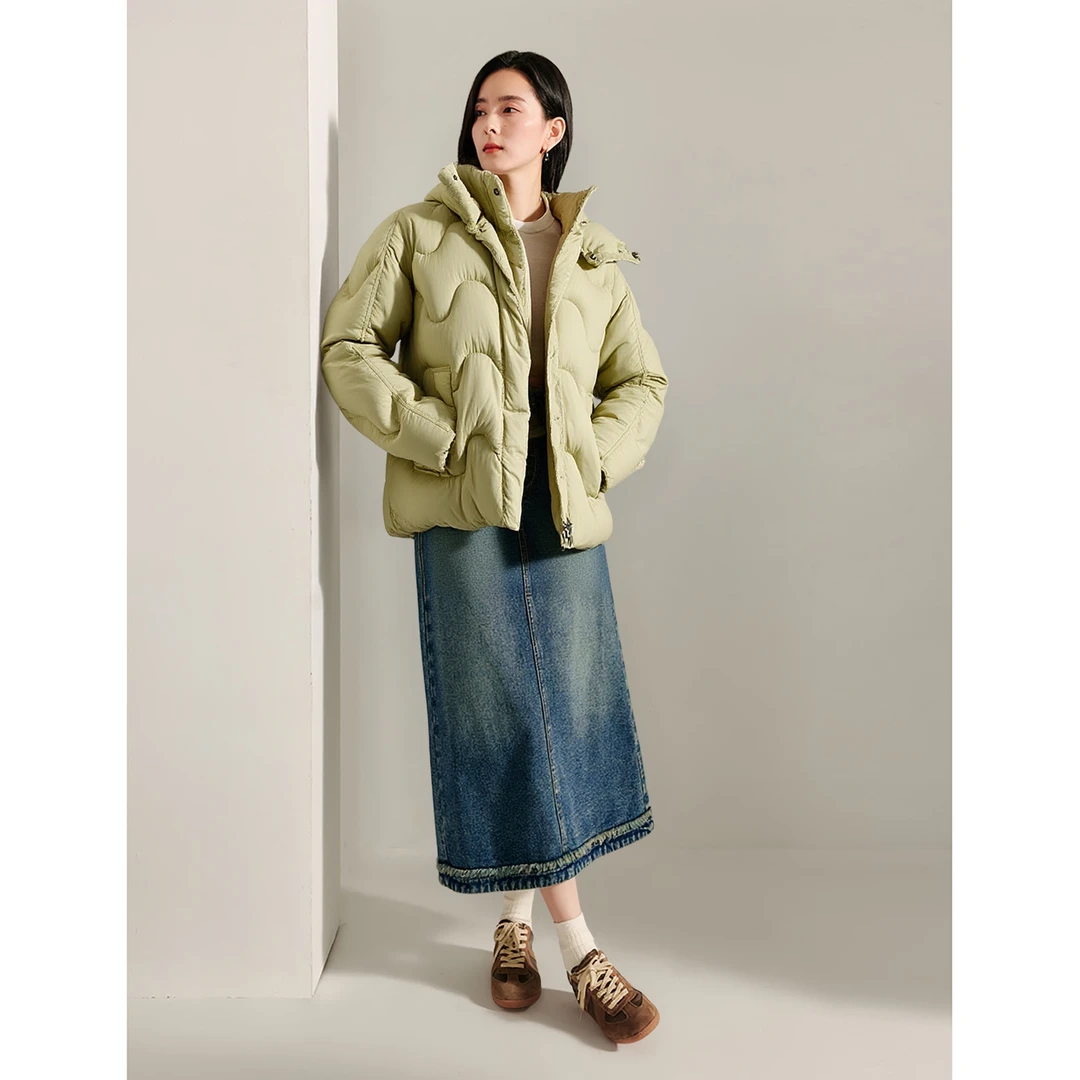 【流光风穿搭】茵曼25冬季90鸭绒立领羽绒服百搭保暖短款外套