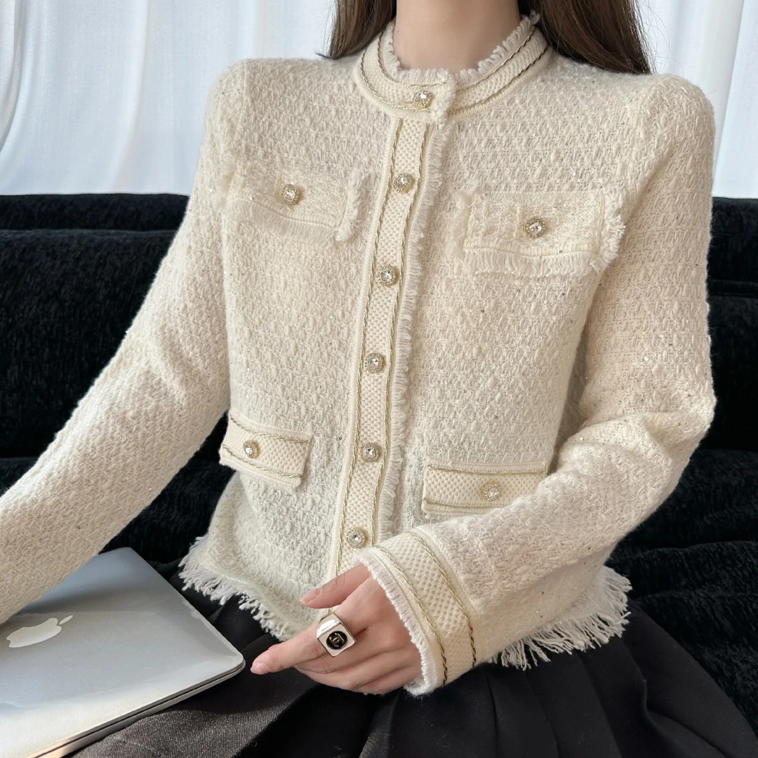 ZYY【白鲸少女】2025/S新品名媛小香亮片纱针织羊毛开衫X25QZZ04467