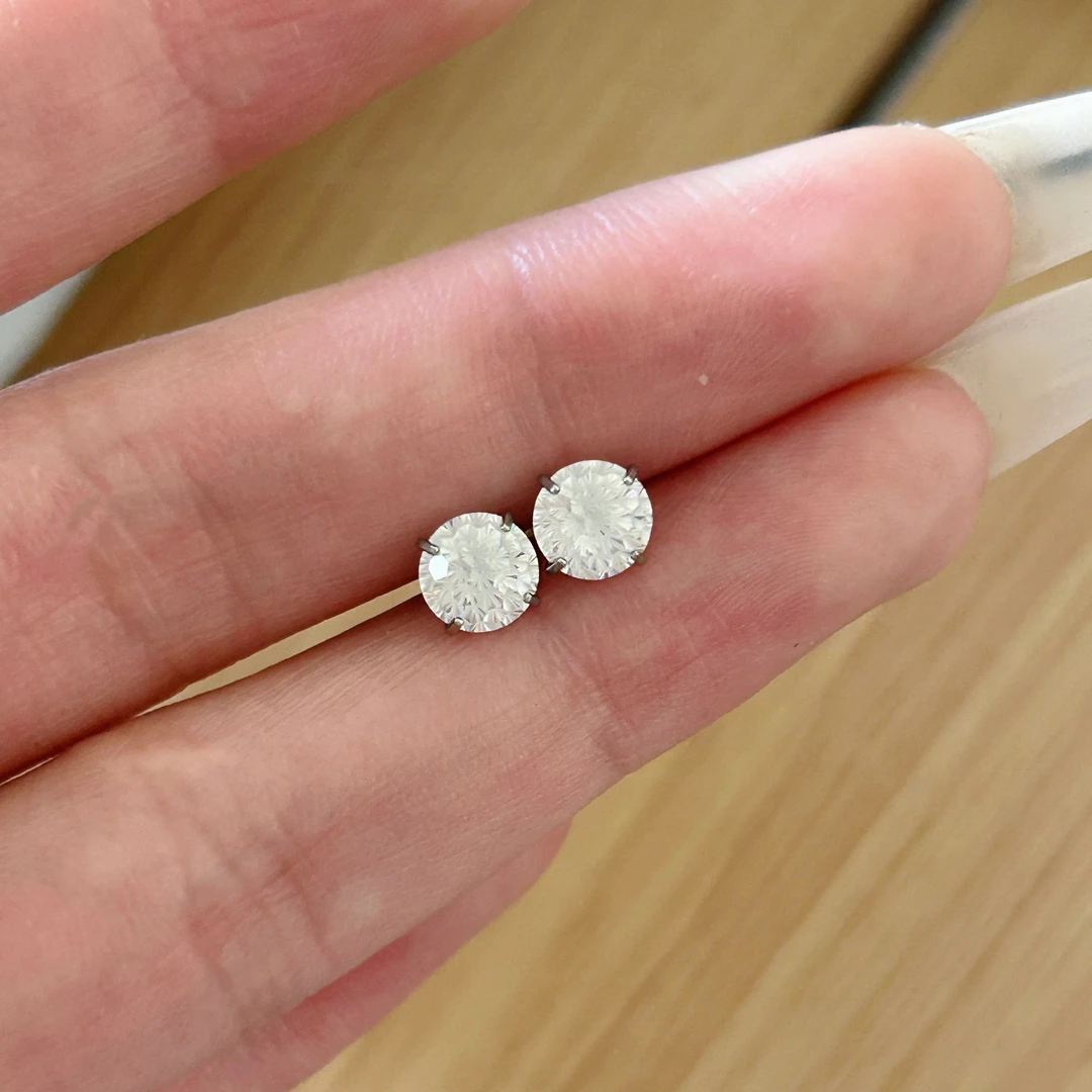 钛钢耳饰 白色烟花螺丝钉耳骨钉6mm