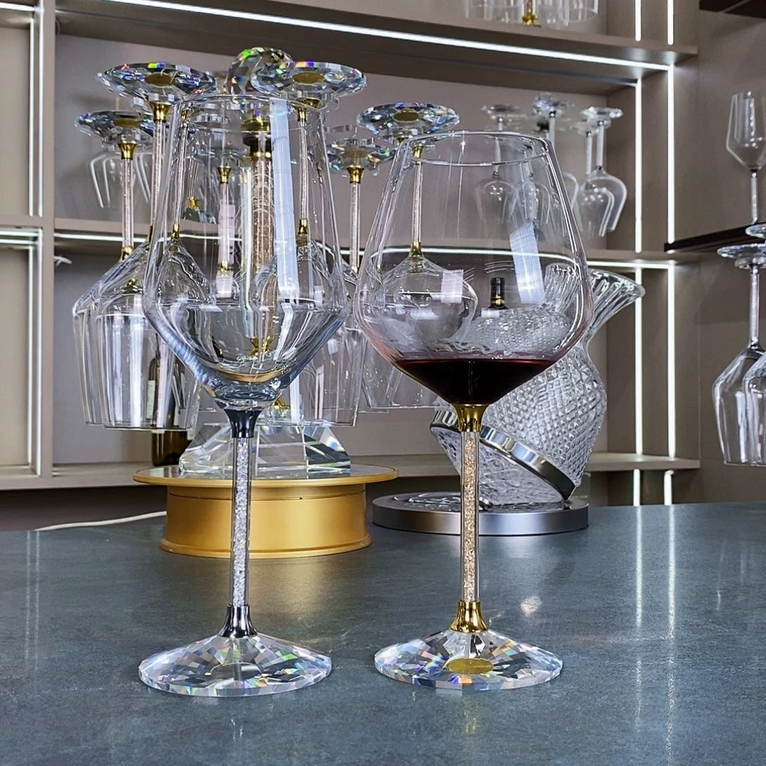 水晶玻璃手柄款420银钻2支红酒杯