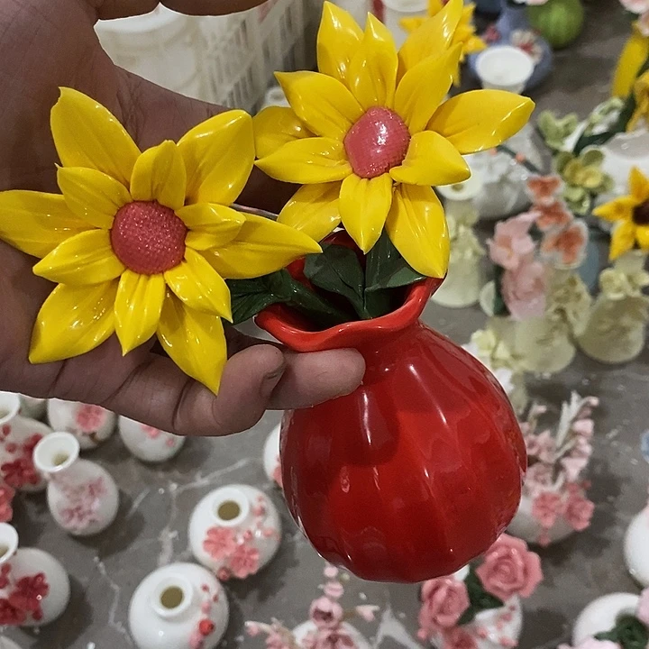 瓷片纯手工陶瓷花摆件瑕