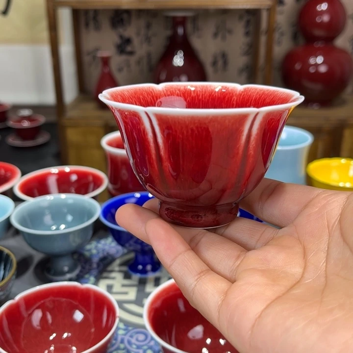 景德镇陶瓷浅行窑花瓣杯特价