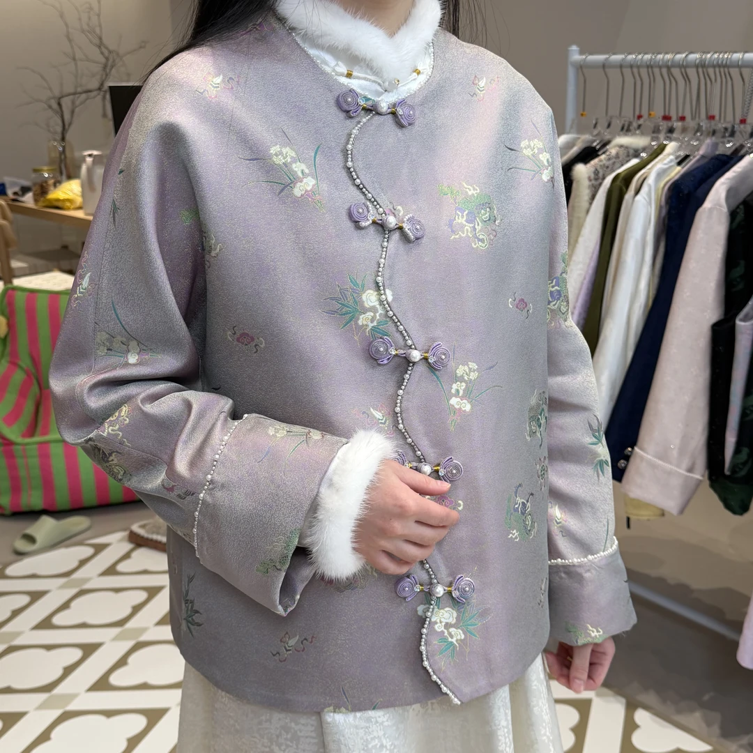 钱小萍 三狮戏球 福运连绵 流光锦 宋锦 国风新中式女装外套上衣