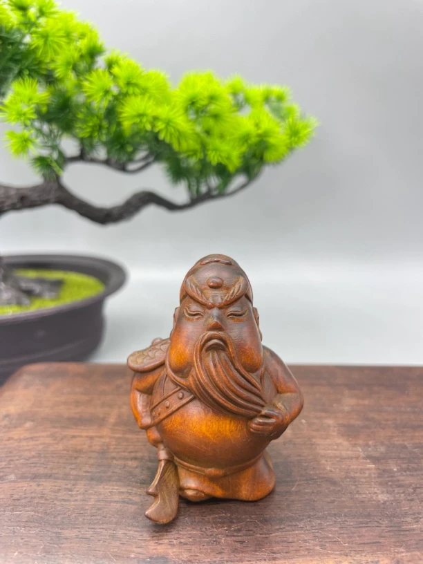 小叶黄杨木仿古工艺木雕（小关公）手把件摆件高度6公分