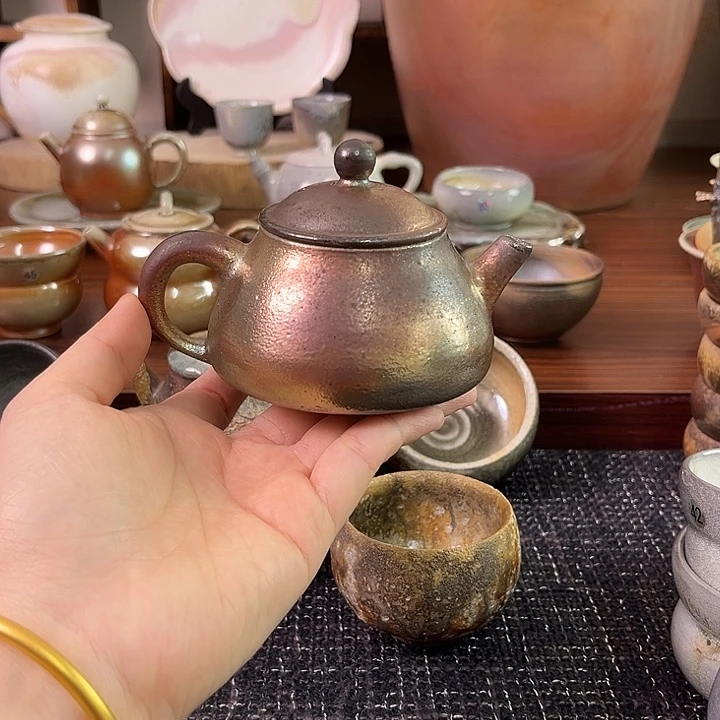 柴烧铁胎七彩柴烧壶