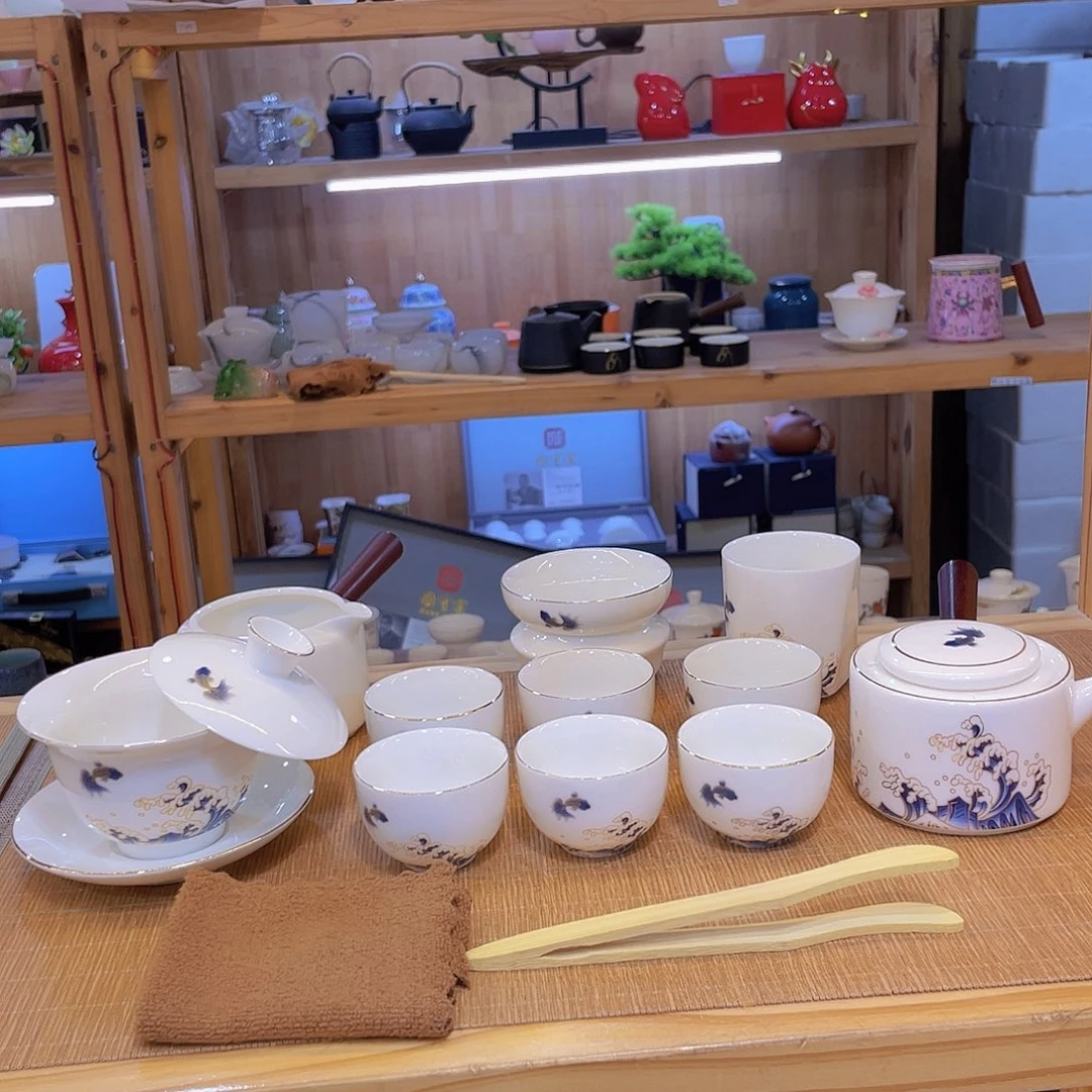 鱼跃龙门青花套装