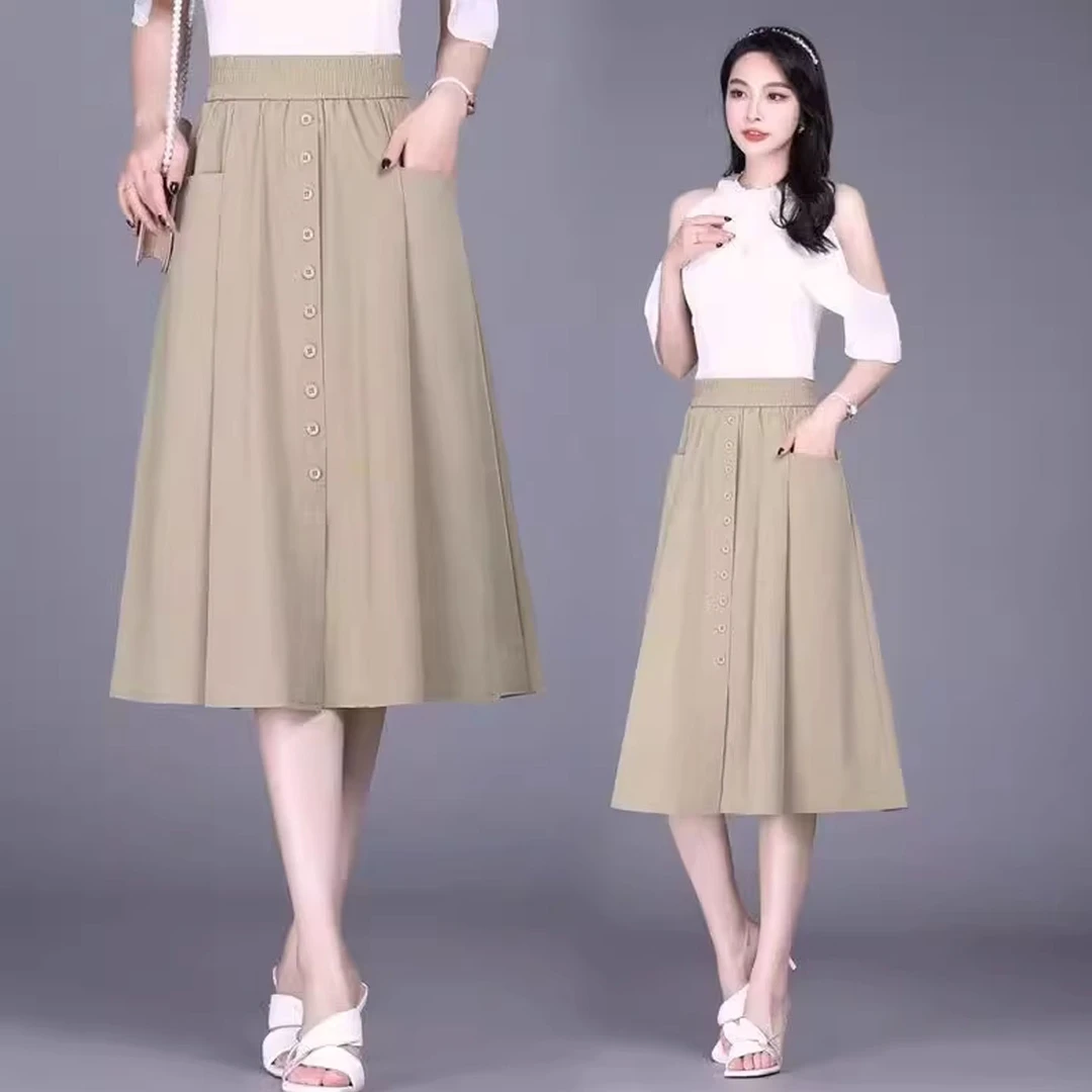 时尚妈妈装中长款半身裙女夏季2025新款百搭大码高腰显瘦a字裙子