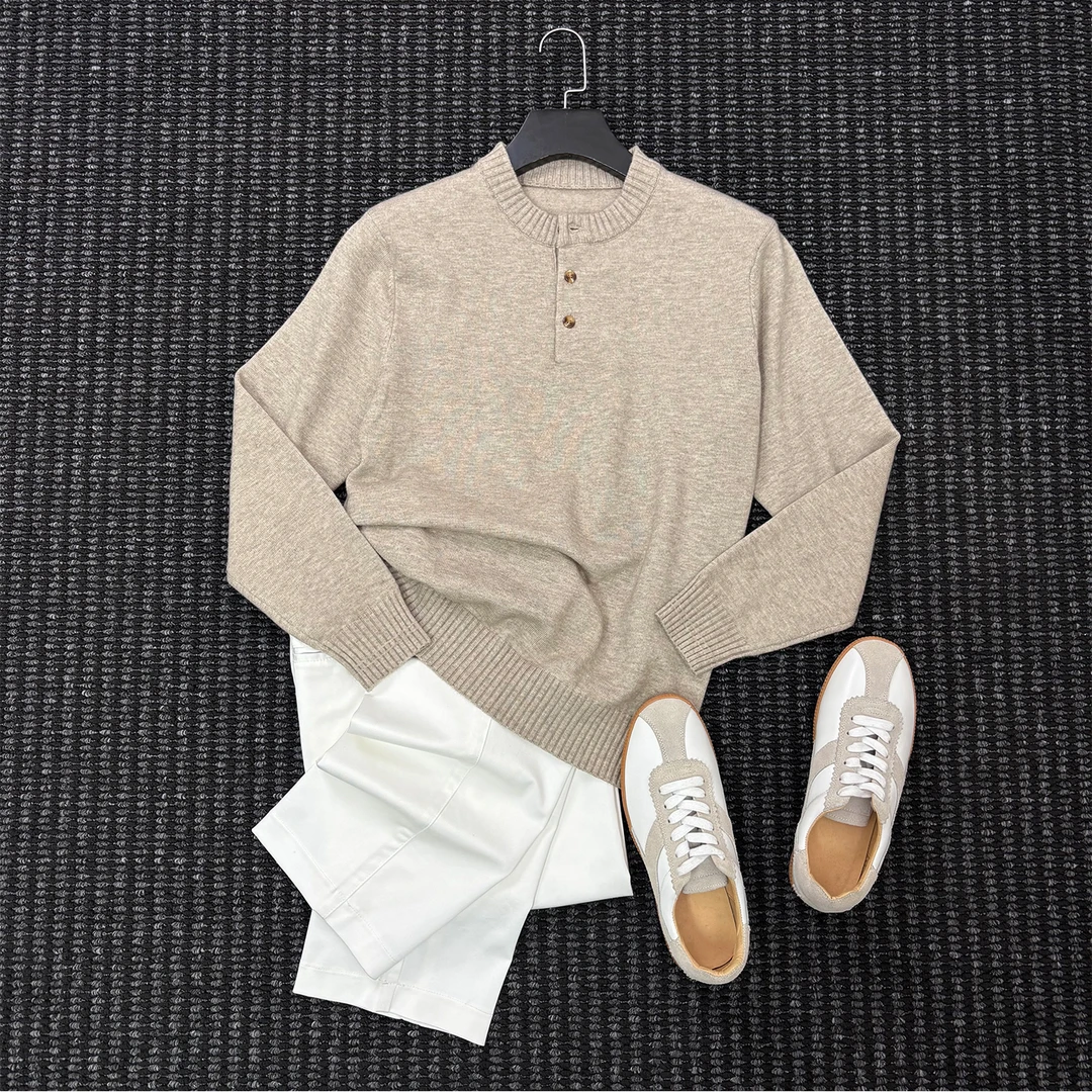 Mrperfect秋冬美式亨利领羊毛针织衫男士时尚通勤休闲保暖毛衣