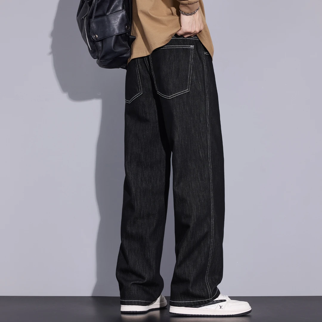 Kuvine高级感美式复古牛仔裤男秋冬季一体绒宽松直筒潮牌百搭裤子