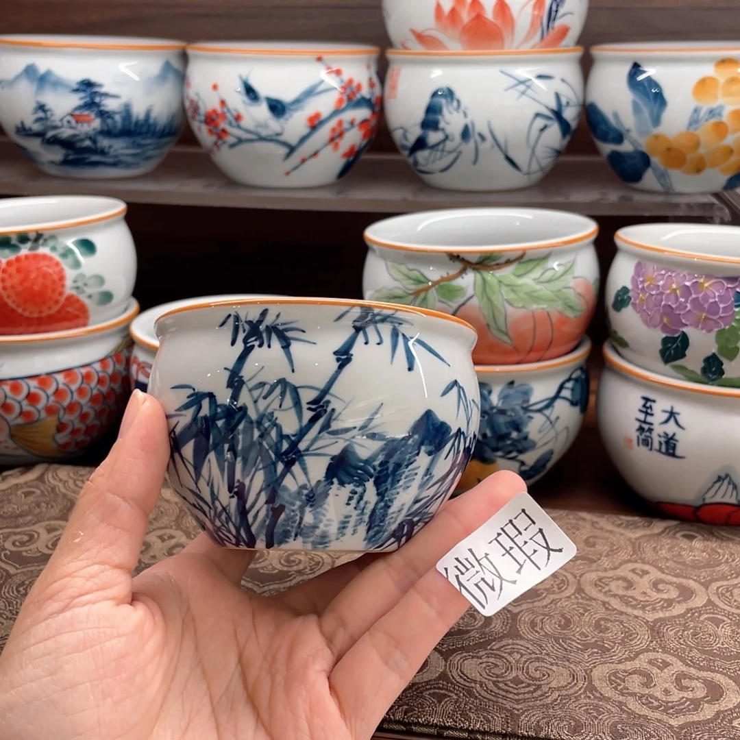 釉下手绘茶具微瑕