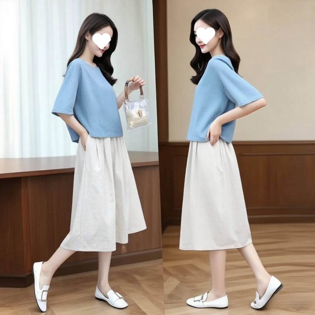连衣裙女夏装新款显瘦减龄时尚套装两件套亚麻裙夏季裙子洋气