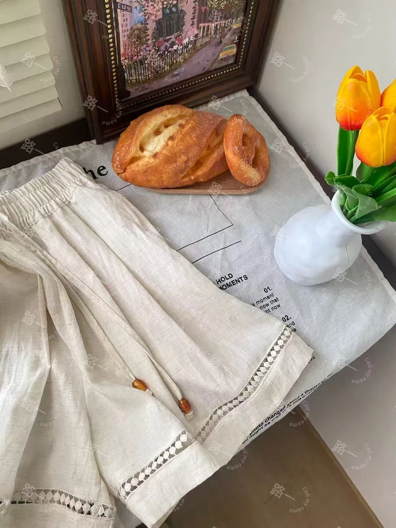 韩国代购.Call my name 珠串镂空天司麻短裤L25062858