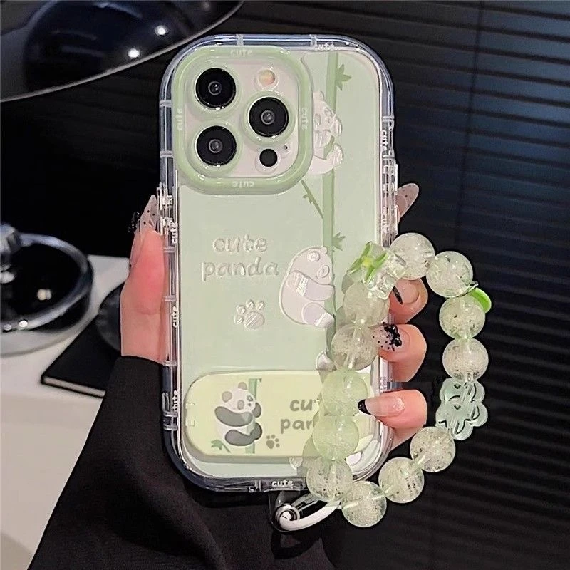 熊猫竹子适用iPhone16支架15手机壳14苹果13手链12全包xs软套羽纱