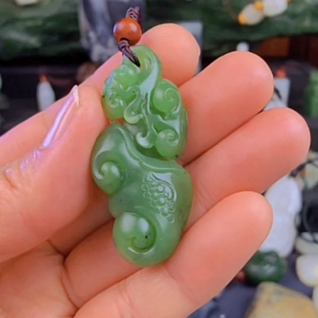 和田玉碧玉如意挂件