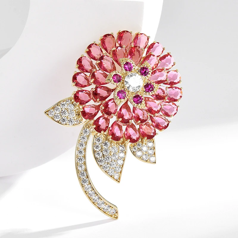铜合金锆石胸针 轻奢粉锆蒲公英胸针复古简约优雅时尚百搭高档