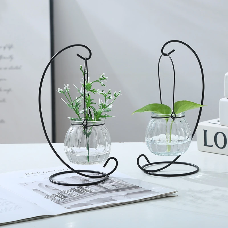 创意悬挂式透明水培玻璃花瓶插花盆绿萝壁挂小鱼缸简约现代小吊瓶