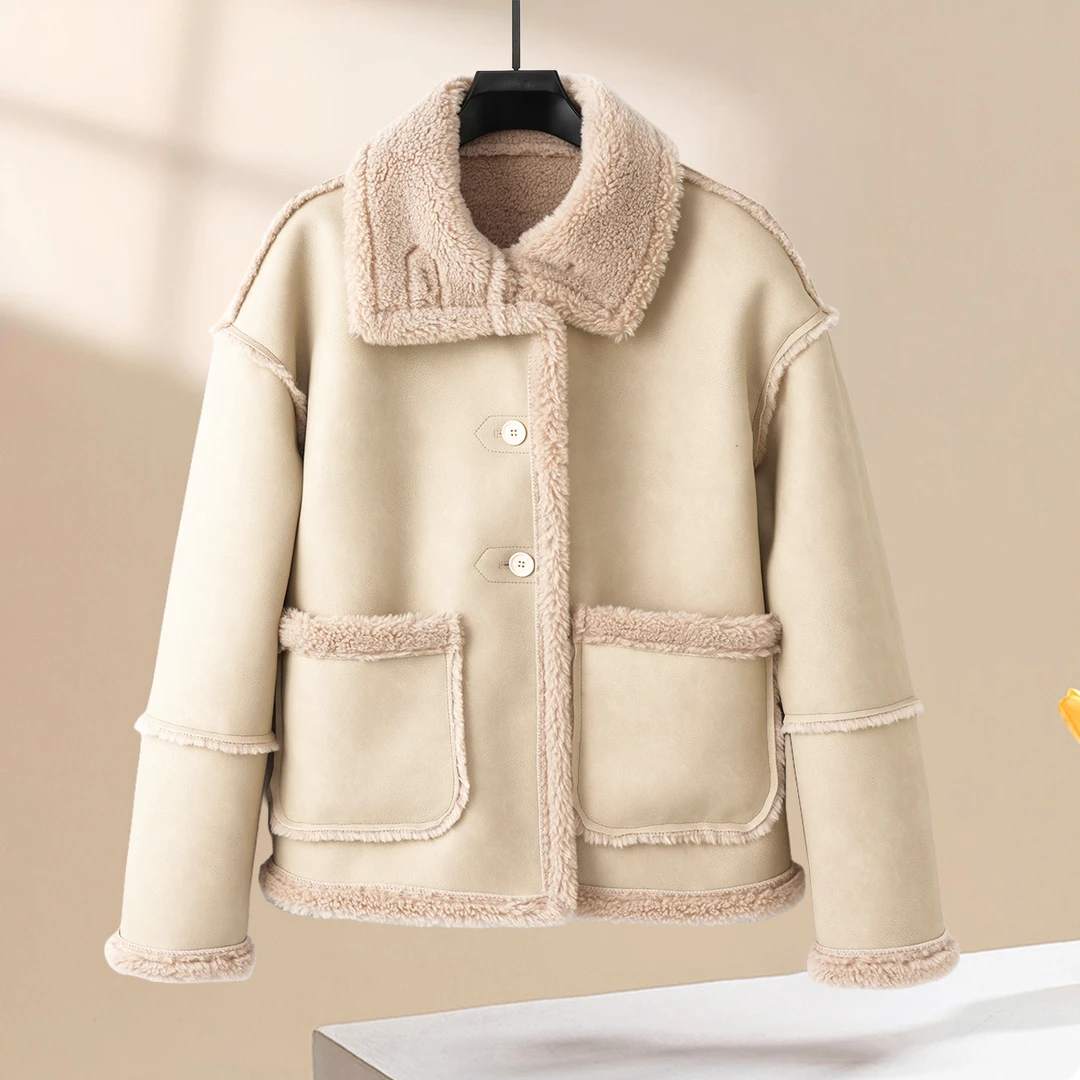 Q4733 单排扣翻领外套 立体口袋 冬日复古松弛感穿搭