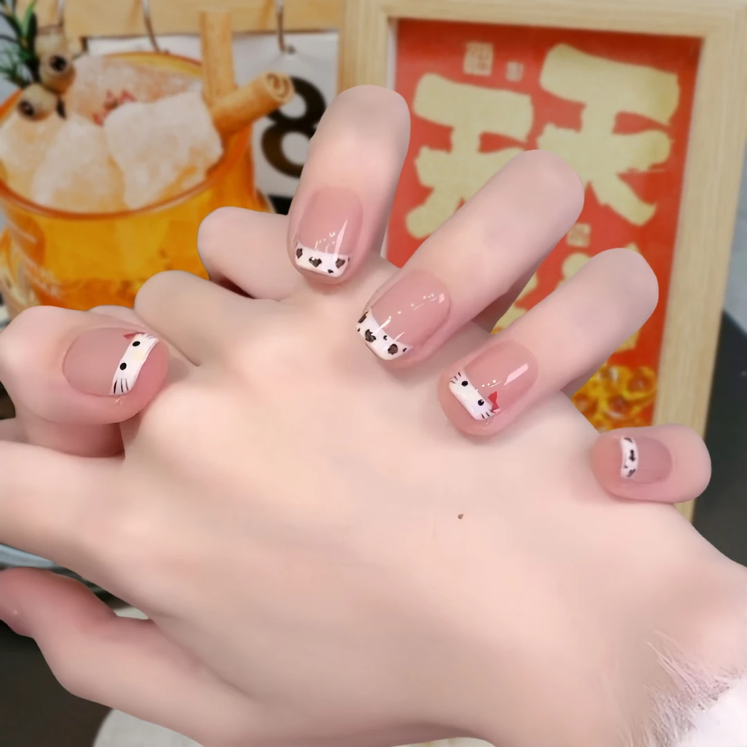 【小奶猫】纯手工穿戴甲豹纹法式KT猫俏皮可拆卸新款美甲穿戴甲片