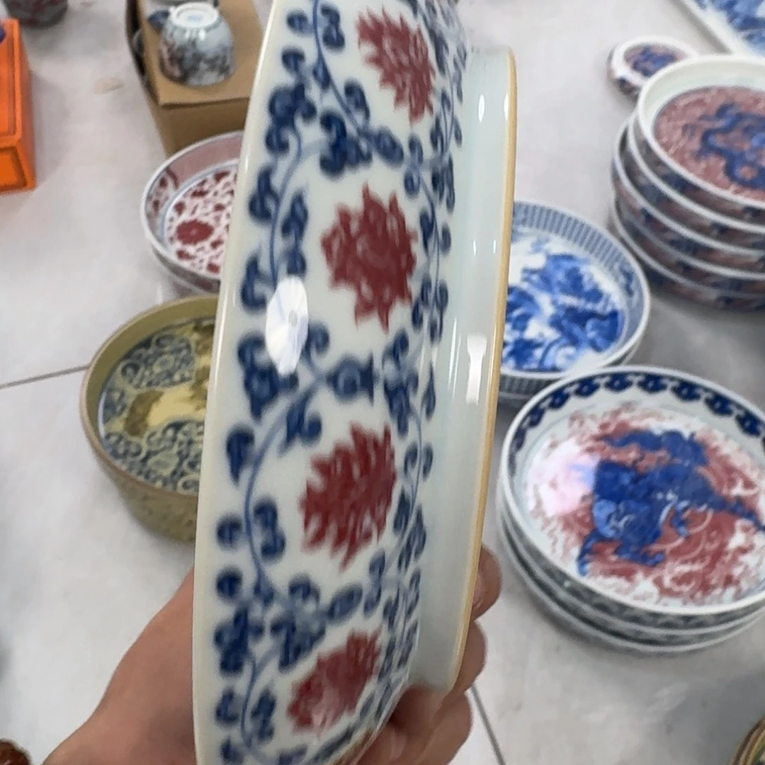 摆件釉里红缠枝莲大壶承17.5