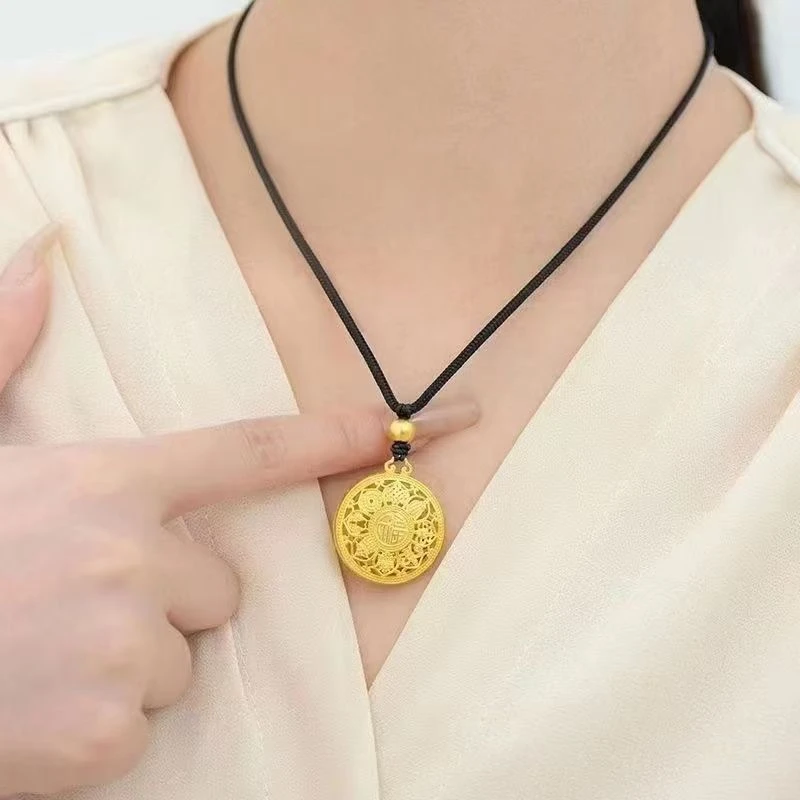 锌合金吊坠 八宝罗盘圆牌福字双面黑绳节日礼 送女友精品景区吊坠