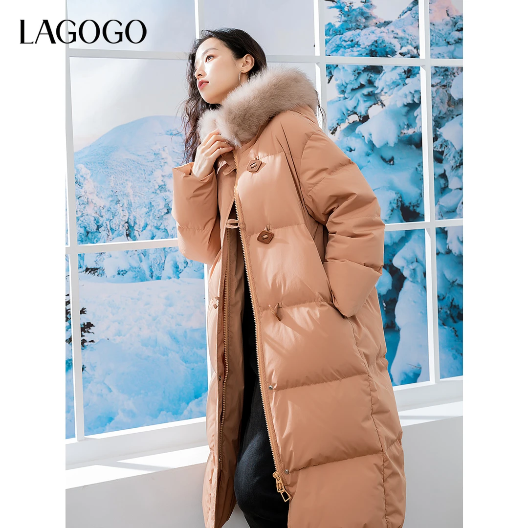 【防钻绒】LAGOGO长款羽绒服女拉谷谷2024冬款保暖外套NCYY339G42