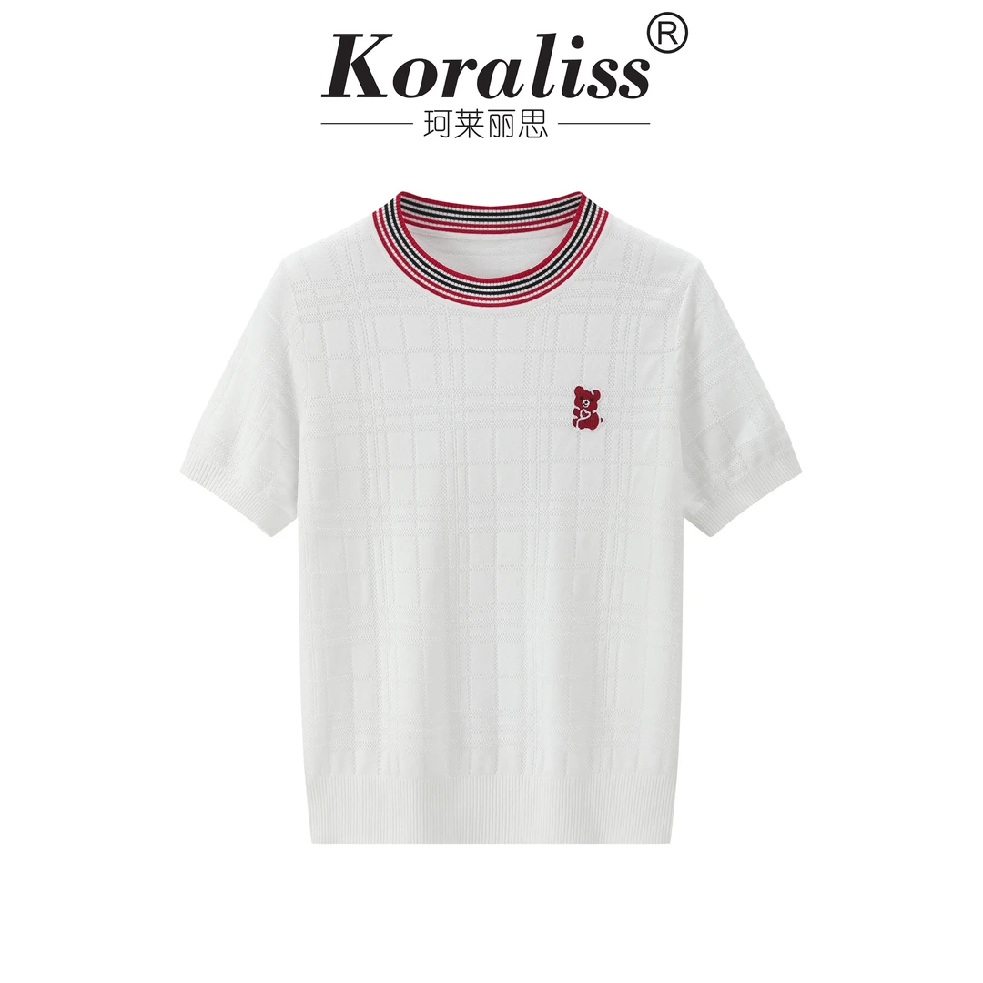 珂莱丽思春夏重工时尚年轻新款针织衫圆领新款短袖5705