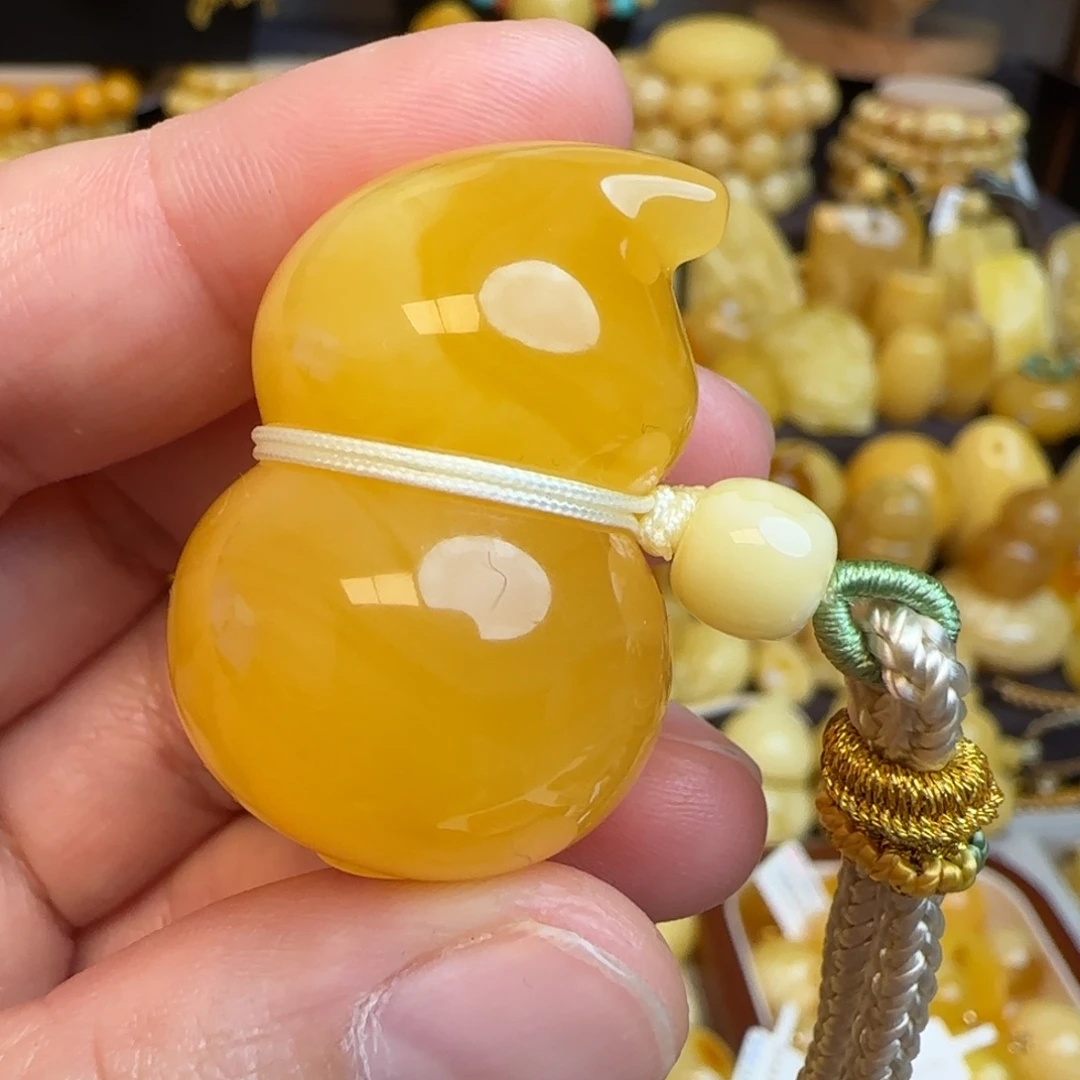 琥珀未镶嵌套链天然焦皮料蜜蜡葫芦吊坠