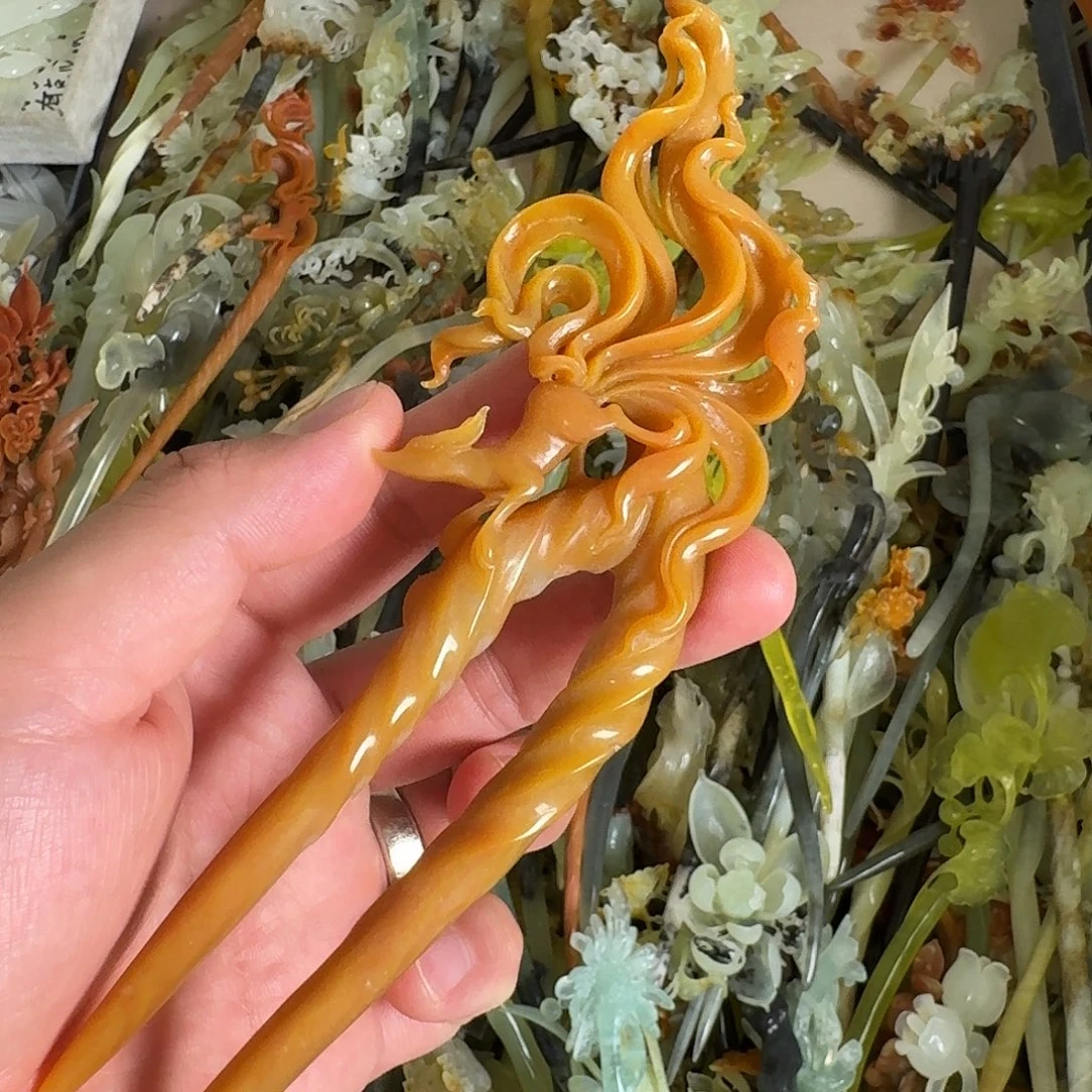 茶***糖蛇纹石玉未镶嵌发饰