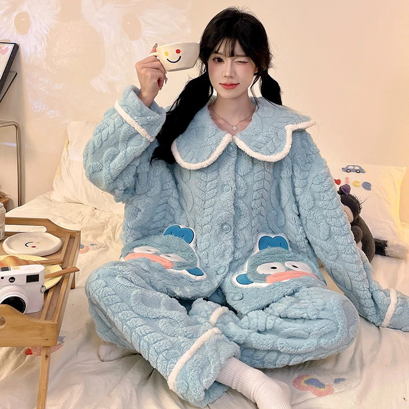 2025爆款新款秋冬季珊瑚绒睡衣女长袖长裤加绒加厚家居服春秋套装
