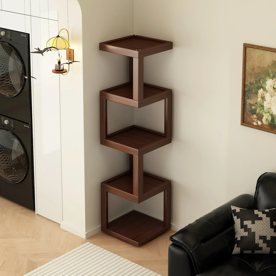 转角置物架墙角三角柜一体靠墙客厅角落直角收纳柜拐角实木展示柜