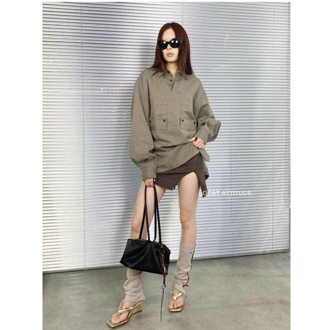 【LOCAT】ttxcc   倒装口袋绑带衬衫  AW25-TOP009A