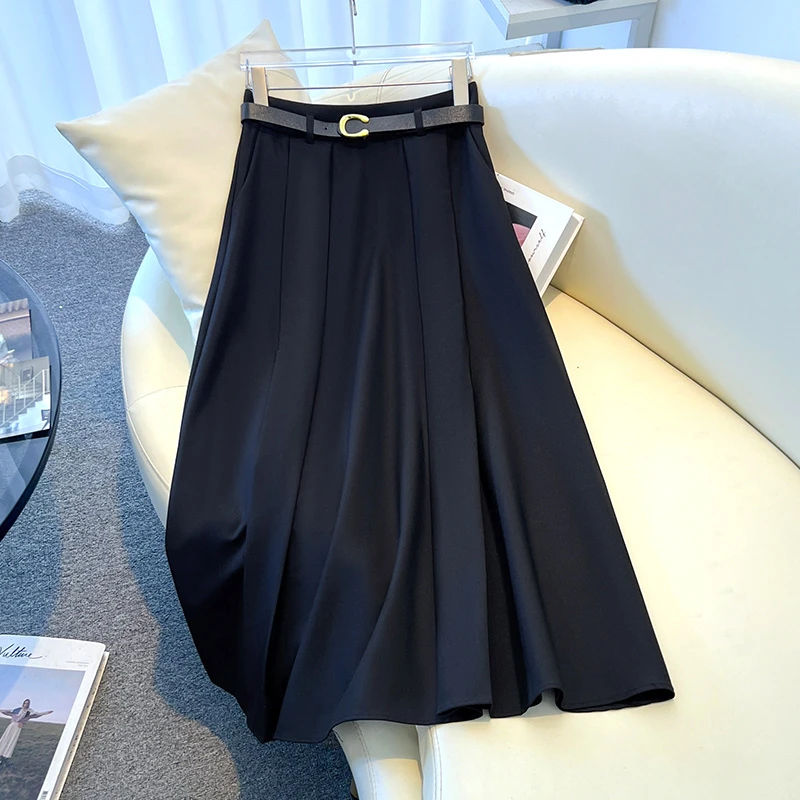 拉夏贝尔垂感西装半身裙2025春秋新款时尚大摆裙通勤百搭职业伞裙