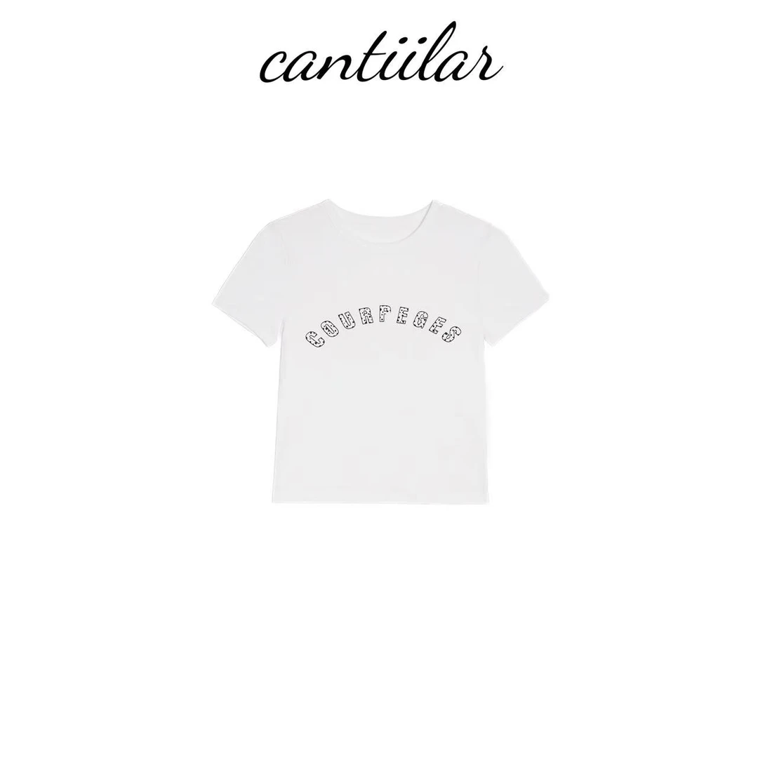 CANTIILAR CO小众刺绣字母小版型圆领T恤 DX7509