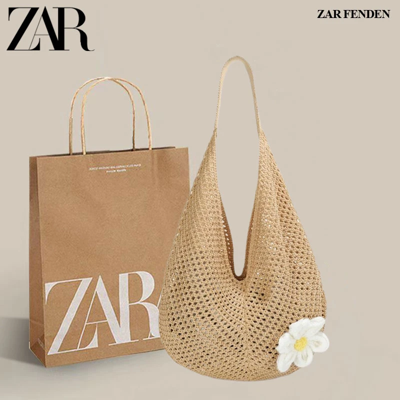 ZAR FENDEN大容量编织单肩腋下托特包女新款夏海边休闲度假沙滩包